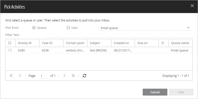 pick activities from users and queues
